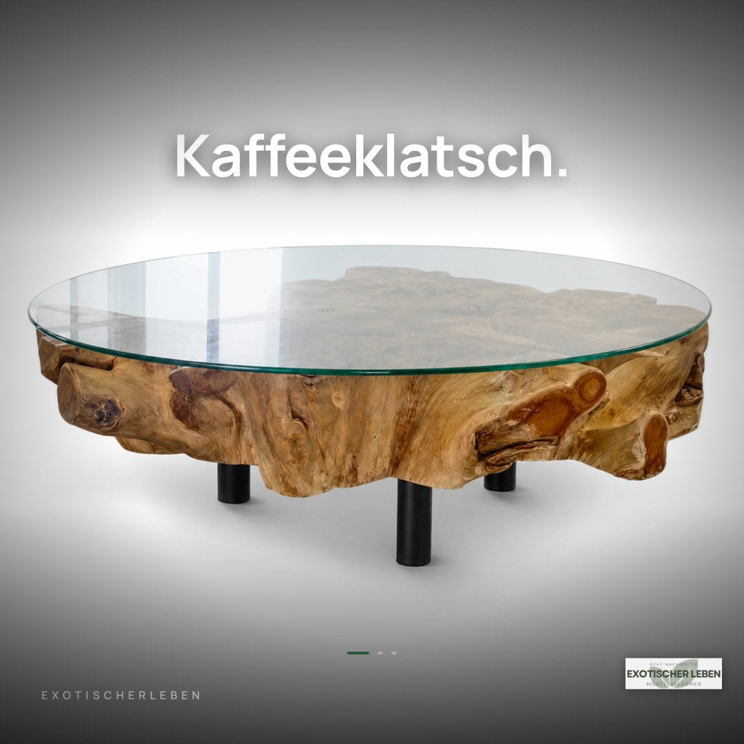 Wurzel Couchtisch NAGA inkl. Glasscheibe Ø 100 cm auf Stahlfüssen