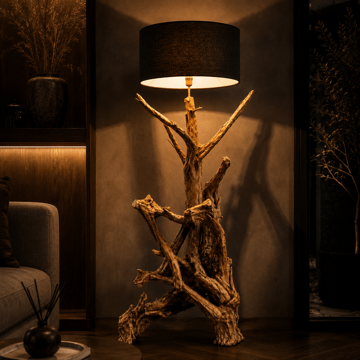 Stojací lampa Teak Root RIAZ  | vč. stínidla