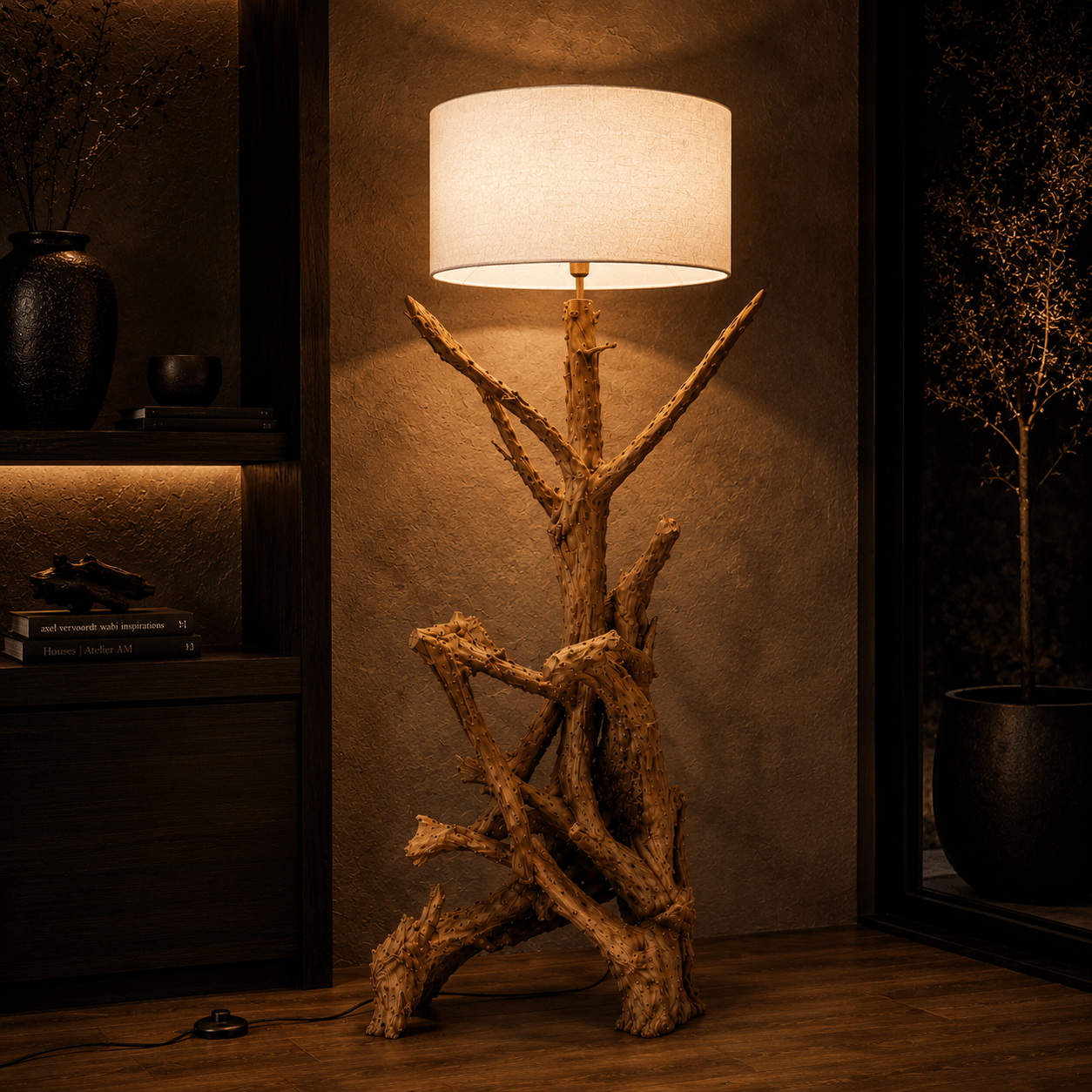 Stojací lampa Teak Root RIAZ  | vč. stínidla