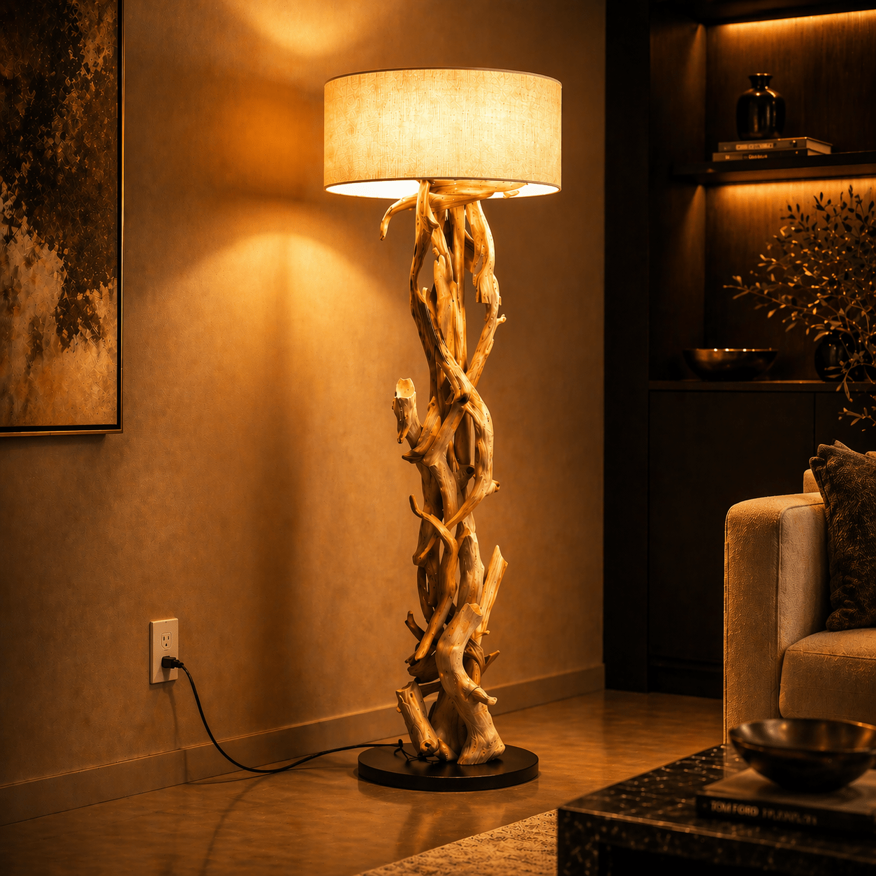 Stojací lampa z teakového dřeva BLUMA | Výška 180 cm | včetně stínidla