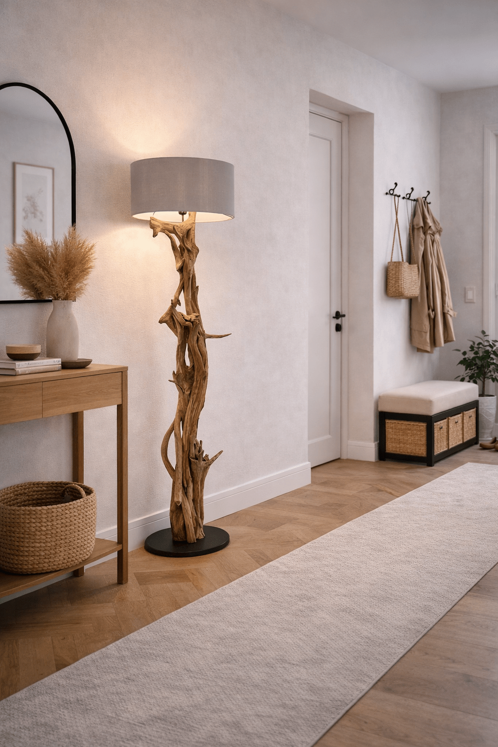 Stojací lampa z teakového dřeva BLUMA | Výška 180 cm | včetně stínidla