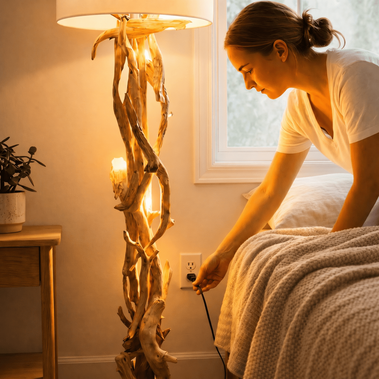 Stojací lampa z teakového dřeva BLUMA | Výška 180 cm | včetně stínidla