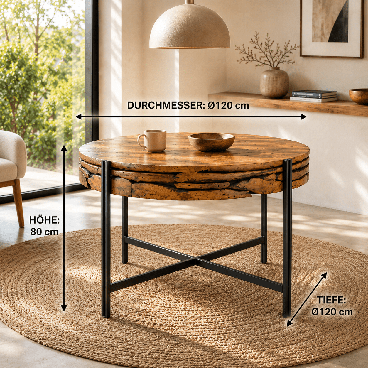 Teakholz Esstisch ROKKA Ø 120 cm
