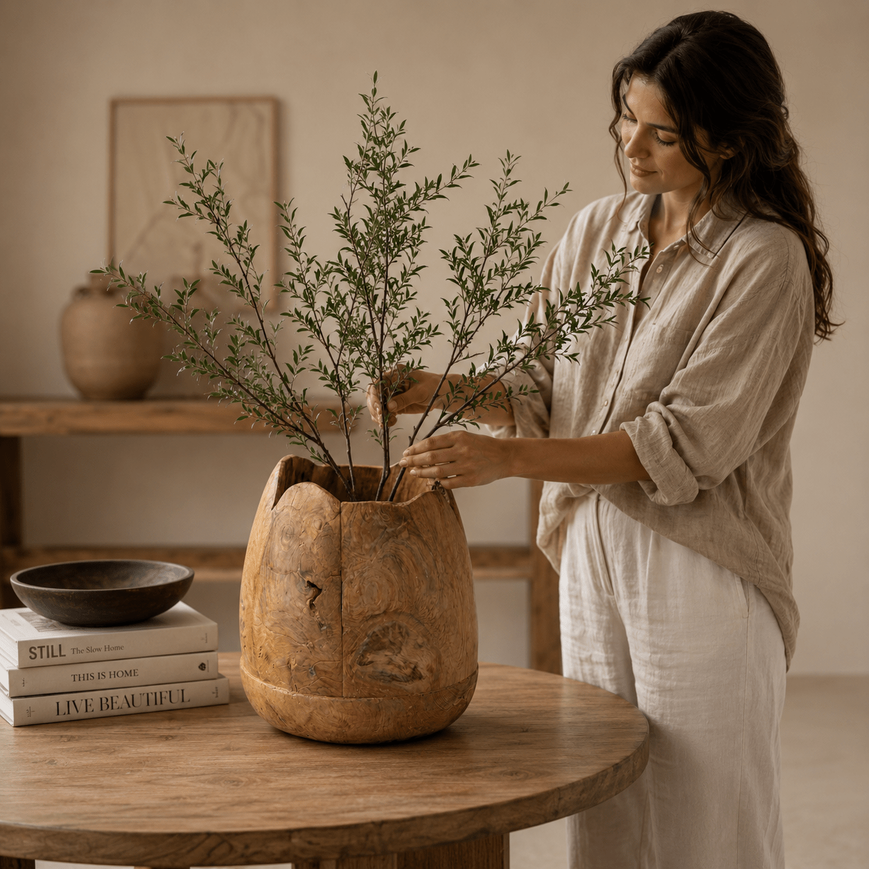 Teak vase SAXON għoli 35 ċm
