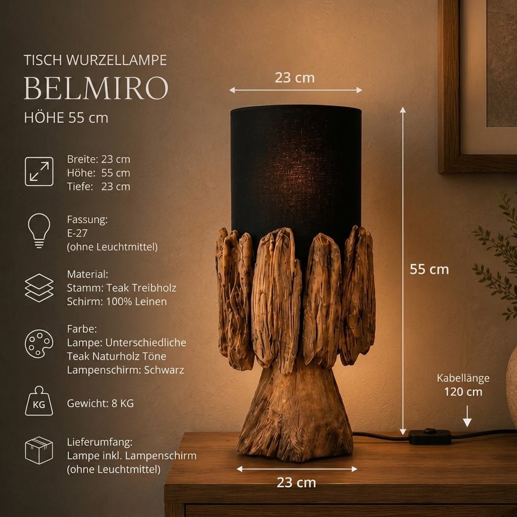 Candeeiro de mesa raiz Belmiro altura 55 cm | Abajur preto