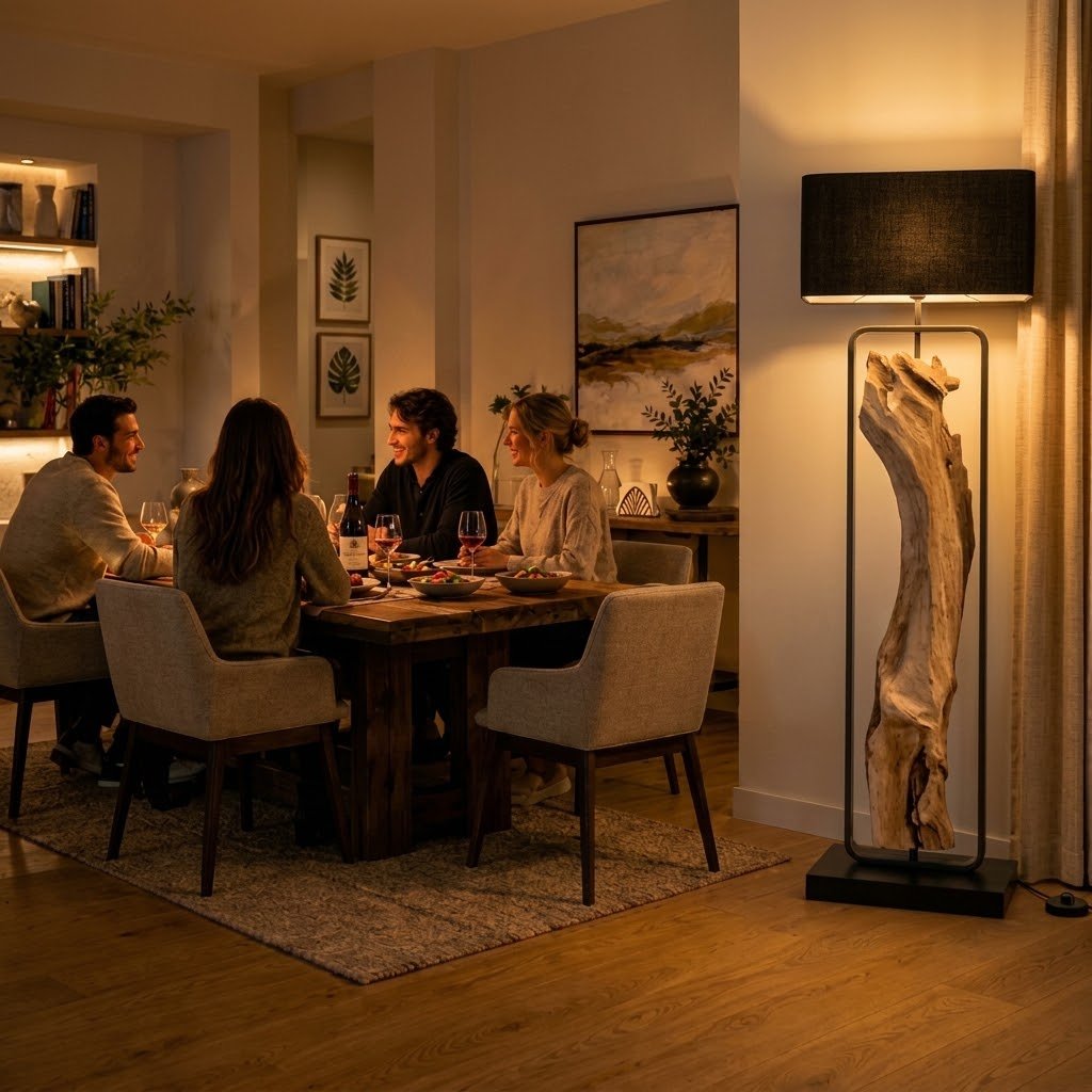 Lampa podłogowa Driftwood oliwkowa 192 cm, czarny klosz