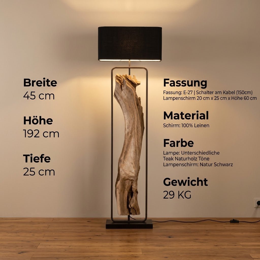 Lampa podłogowa Driftwood oliwkowa 192 cm, czarny klosz