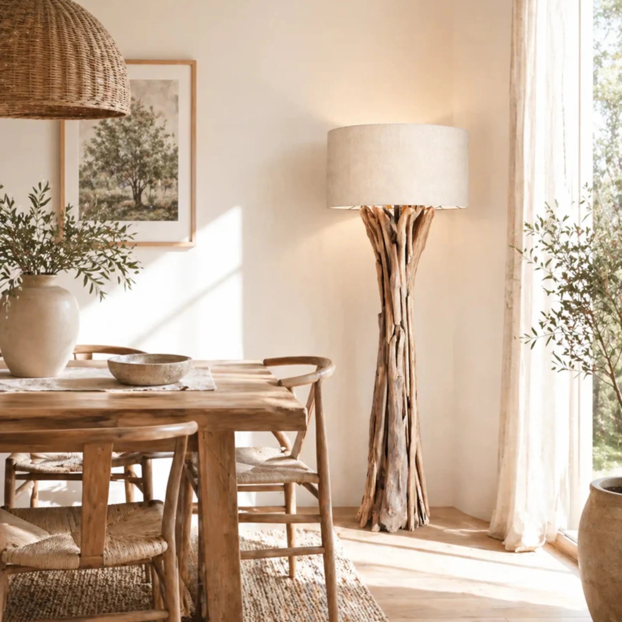 Stojací lampa Driftwood Quinton stínidlo natural / 195 cm