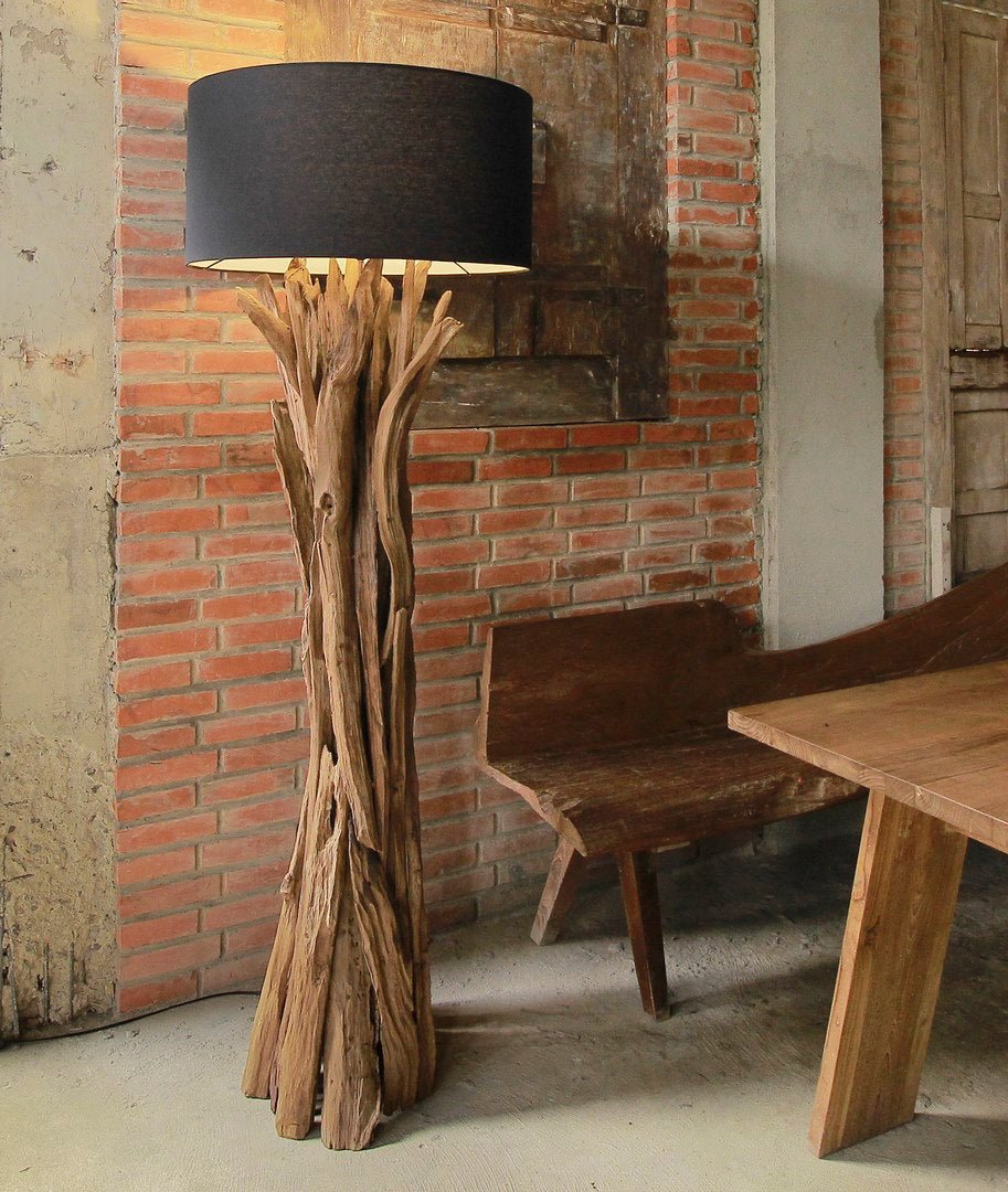 Driftwood gulvlampe Quinton lampeskærm sort / 195 cm
