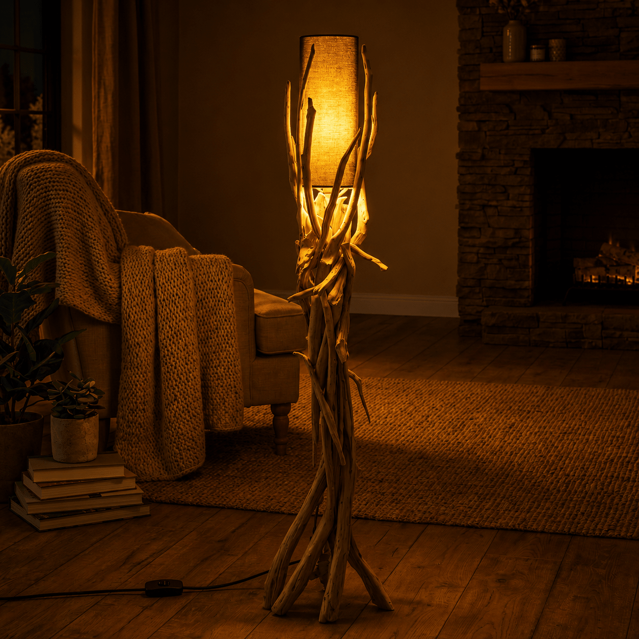 Stojací lampa Driftwood VILLA stínidlo černé 180 cm
