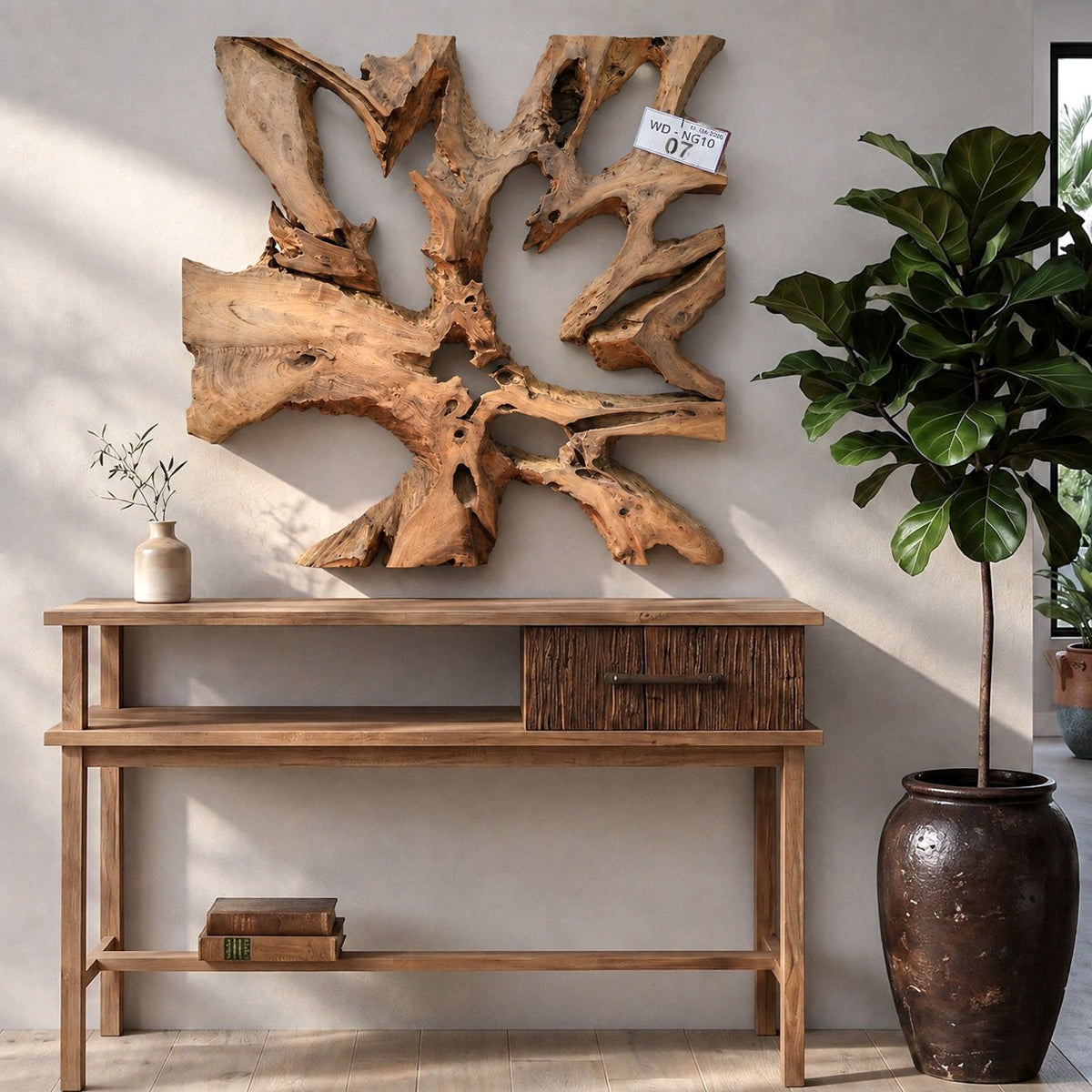 Wandbild NAGA 100cm x 100cm aus Teak Holz