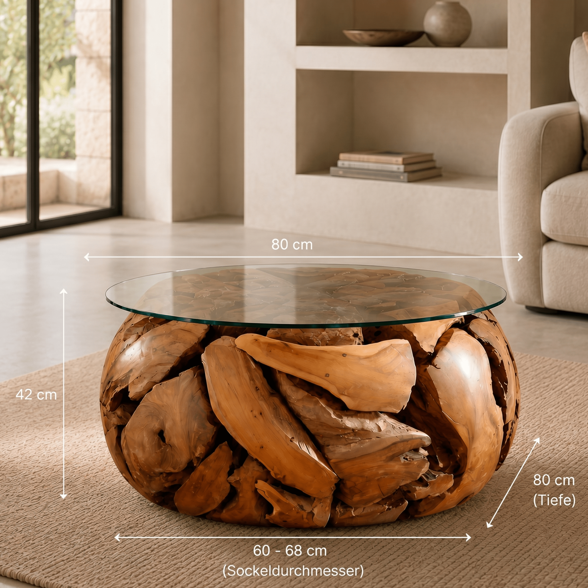 Masa de living XILON din lemn de tec reciclat, rotunda Ø 80 cm