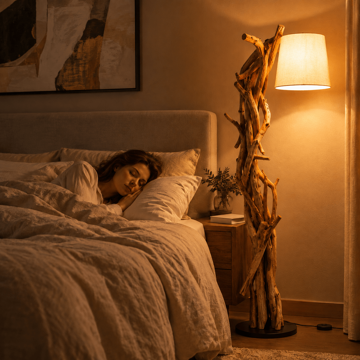 Wurzel Holz Lampe MORGAN inkl. Lampenschirm Natur