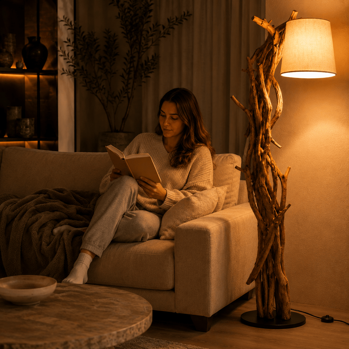 Wurzel Holz Lampe MORGAN inkl. Lampenschirm Natur