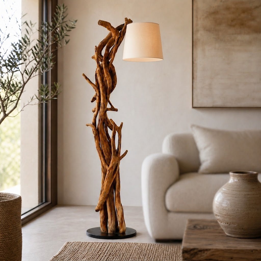 Wurzel Holz Lampe MORGAN inkl. Lampenschirm Natur