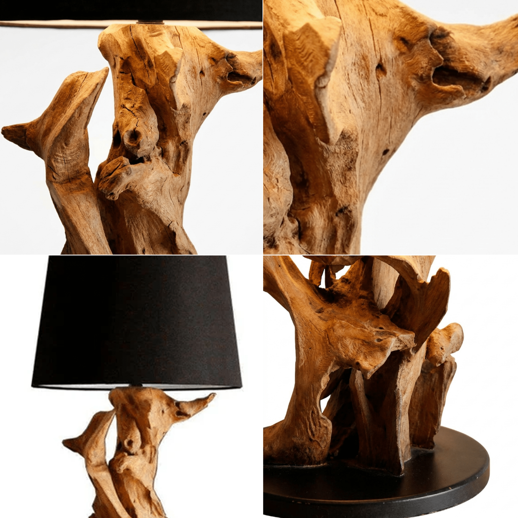 Burl-puinen pöytävalaisin IKAL korkeus 82 cm sisältäen varjostimen