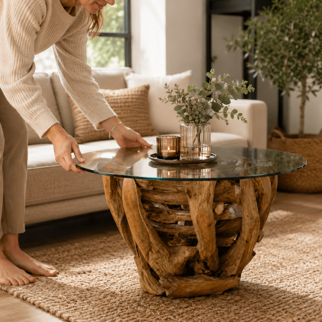 ZEN rodbord af rodtræ inklusive glasrude Ø 80 cm
