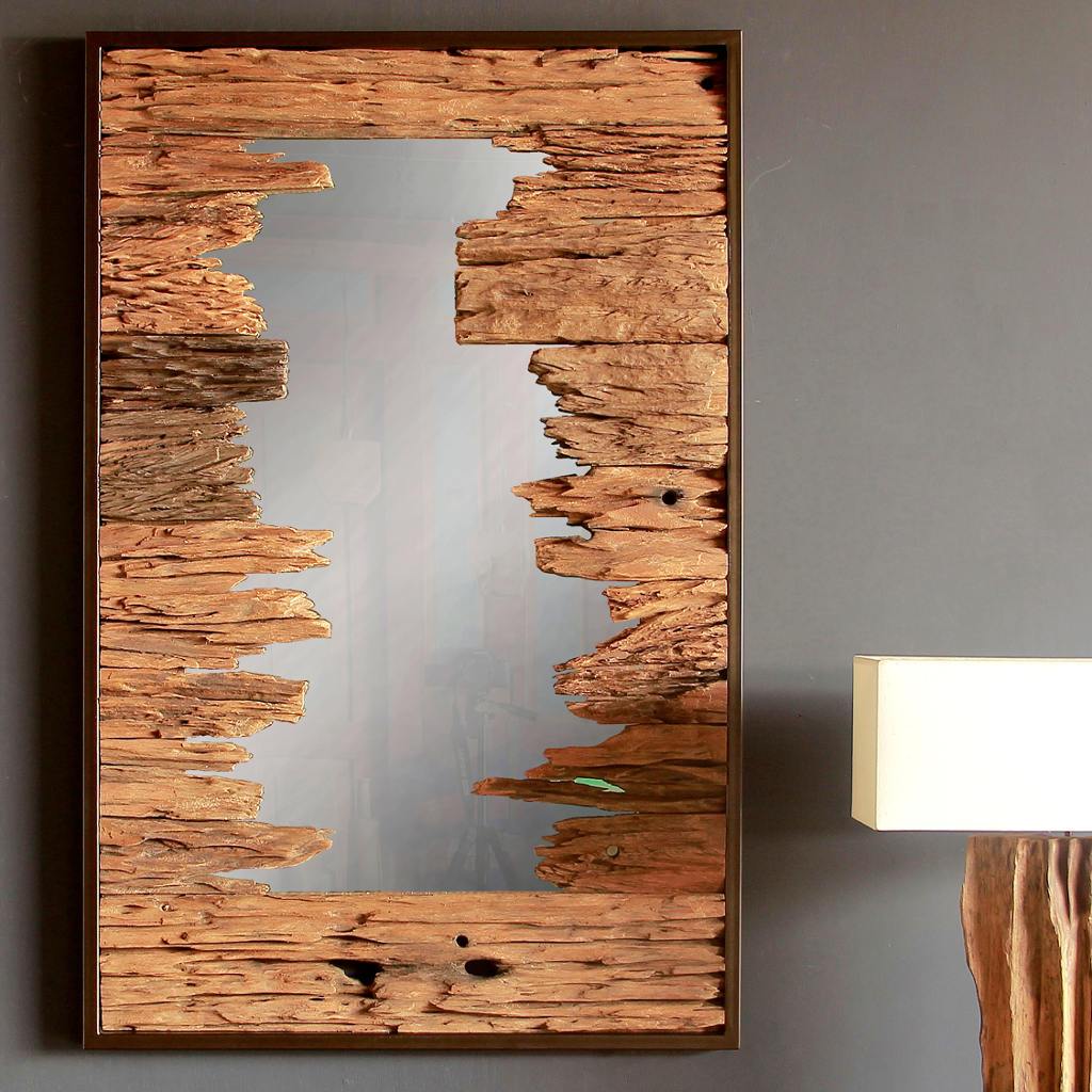 Wandspiegel Teak Wurzel-Holz
